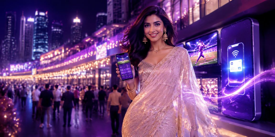 Indian woman using mobile payment app